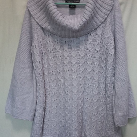 United States Sweaters Pale Periwinkle Cable Knit Tunic Cowl Neck XL (T-348) - Picture 2 of 11